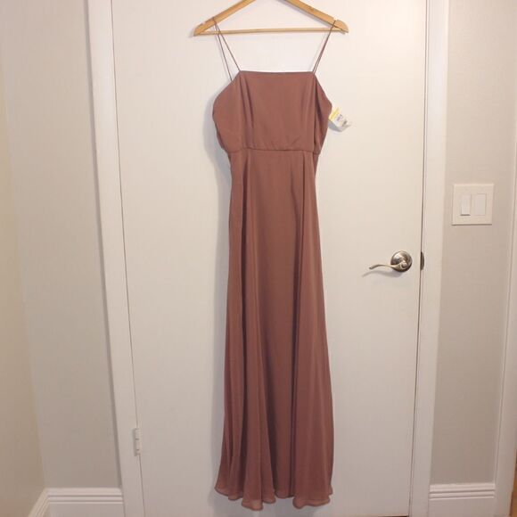 NEW Lovely Elliott Square Neck Chiffon Maxi Dress with Front Slit Women Size 6 - Picture 3 of 12